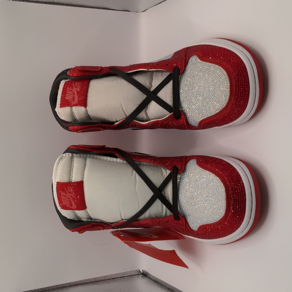 New Custom Crystal Iced Sneakers Red/White/Black Unbranded Bedazzled Sz 6 - Picture 2 of 16